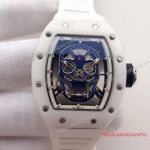 Replica Richard Mille RM 052 Watch SS White Ceramic Bezel Blue Skull Face Rubber